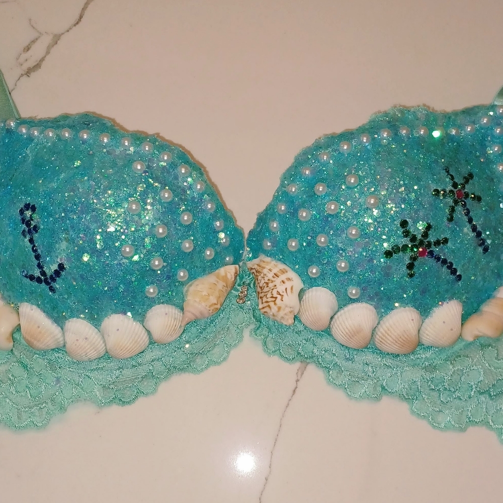 Under the Sea Rave Bra push-up mermaid top Halloween costume festival green blue